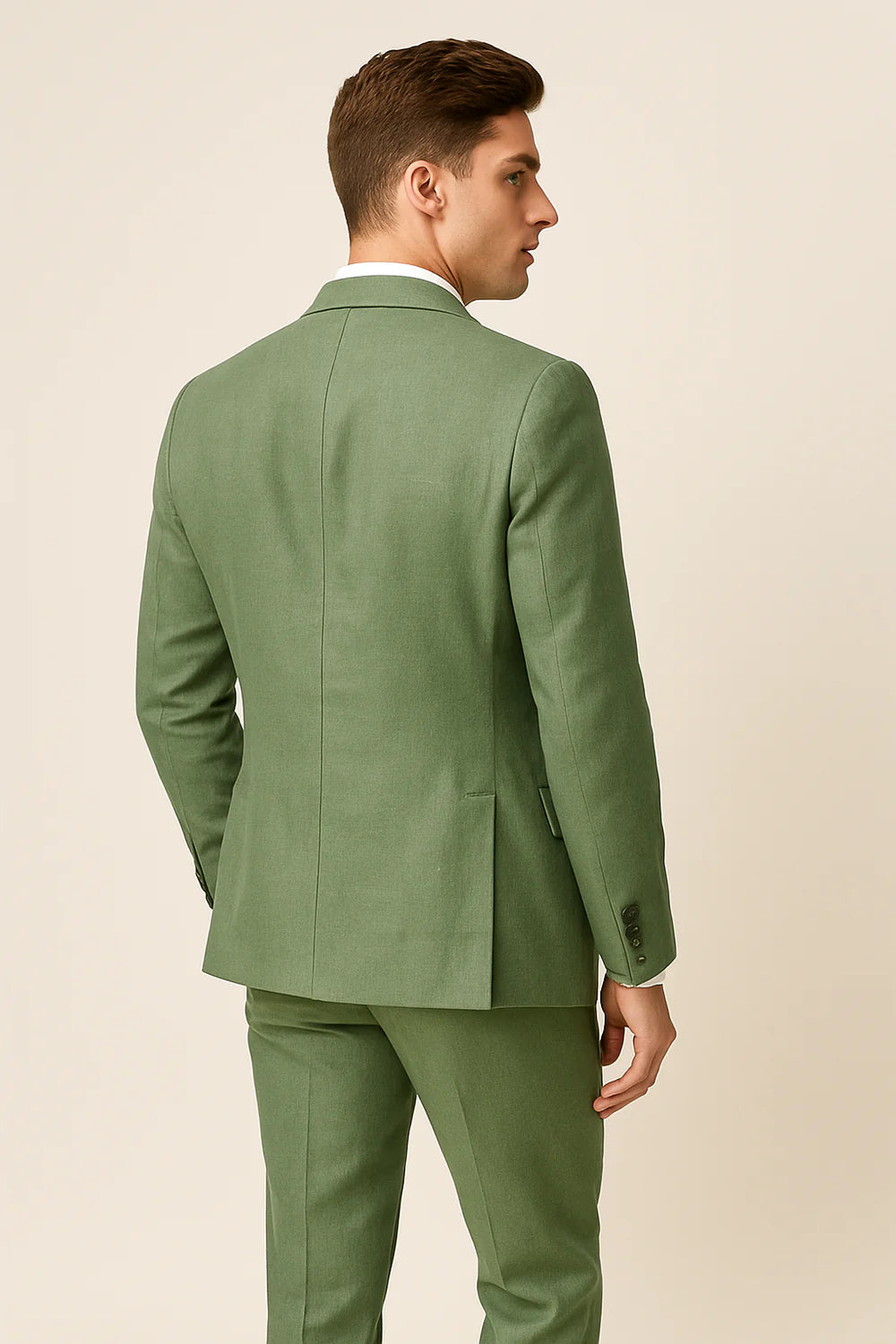 Costume Tendance 3 Pièces d'Été en Mélange de Lin pour Homme – Vert
