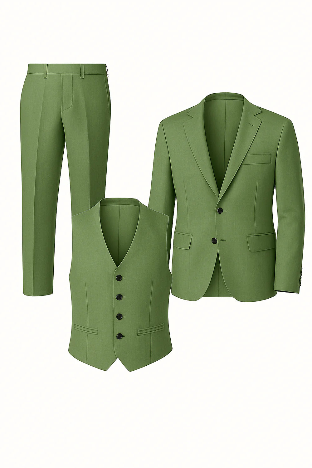 Costume Tendance 3 Pièces d'Été en Mélange de Lin pour Homme – Vert