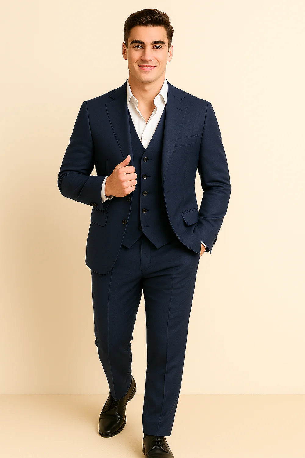 Costume Tendance 3 Pièces d'Été en Mélange de Lin pour Homme – Bleu marine