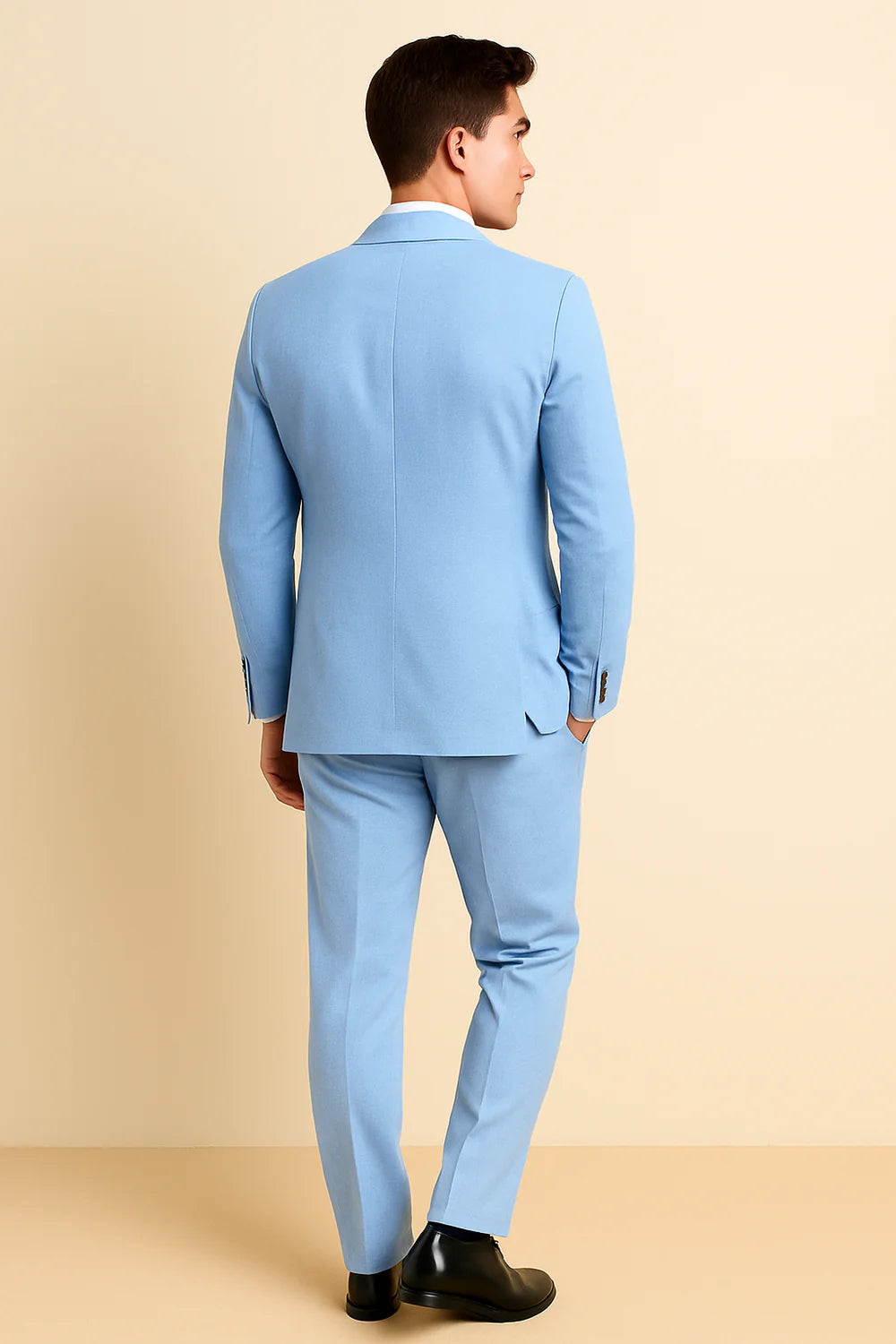 Costume Tendance 3 Pièces d'Été en Mélange de Lin pour Homme – Bleu clair