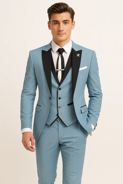 Costume d'été formel 3 pièces en lin pour homme – Bleu Clair