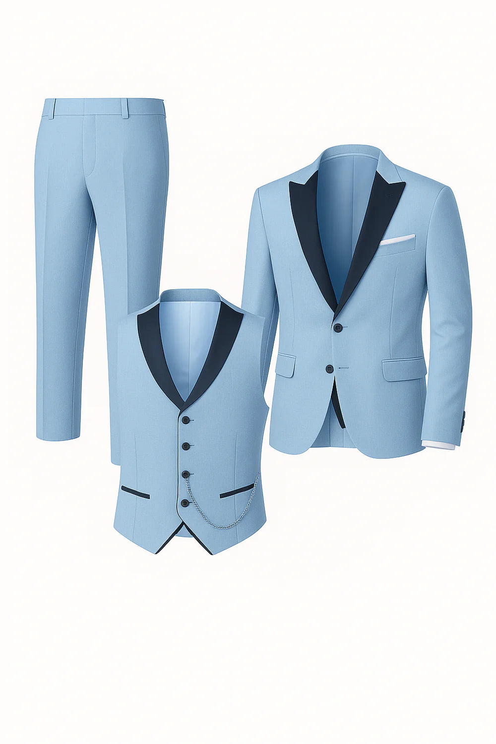 Costume d'été formel 3 pièces en lin pour homme – Bleu Clair