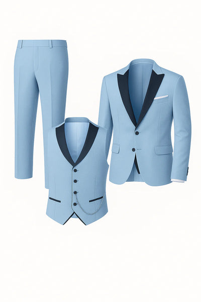 Costume d'été formel 3 pièces en lin pour homme – Bleu Clair