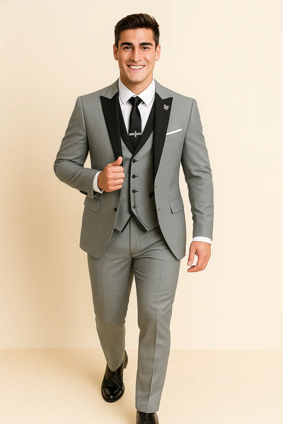 Costume d'été formel 3 pièces en lin pour homme – Gris