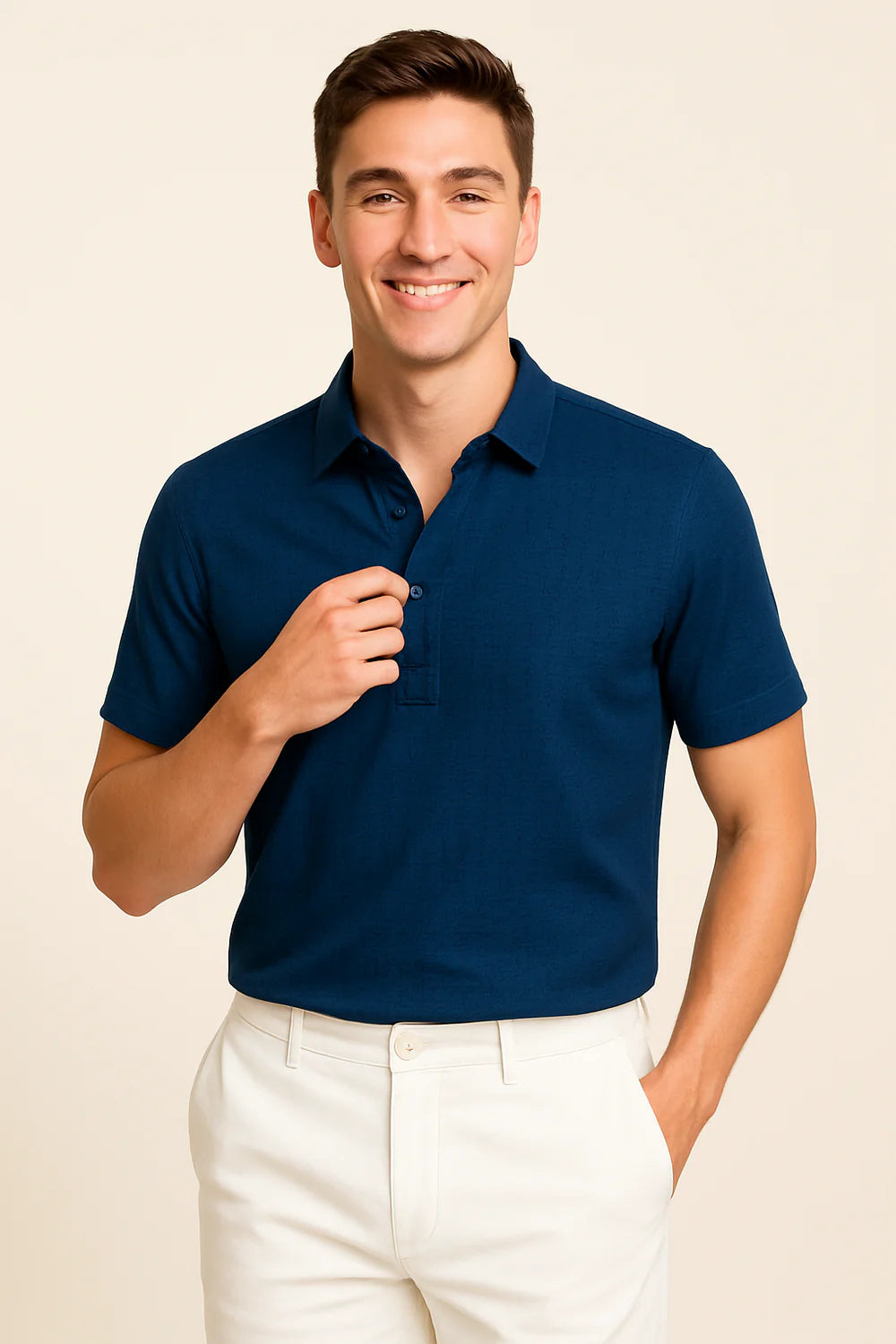 Polo en soie pour homme – Bleu