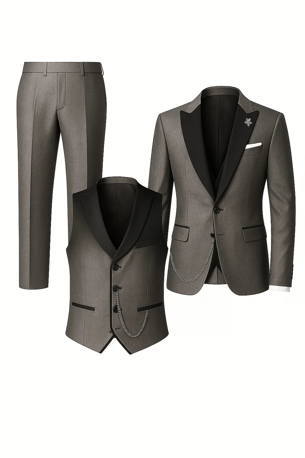 Costume d'été formel 3 pièces en lin pour homme – Gris