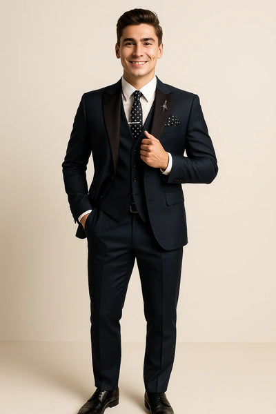 Costume d'été formel 3 pièces en lin pour homme – Bleu marine