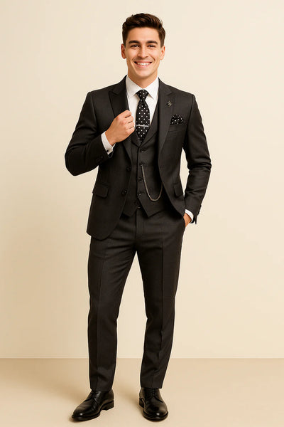 Costume d'été formel 3 pièces en lin pour homme – Noir