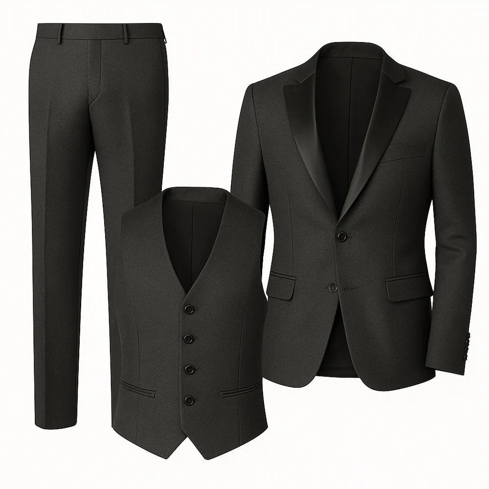 Costume d'été formel 3 pièces en lin pour homme – Noir