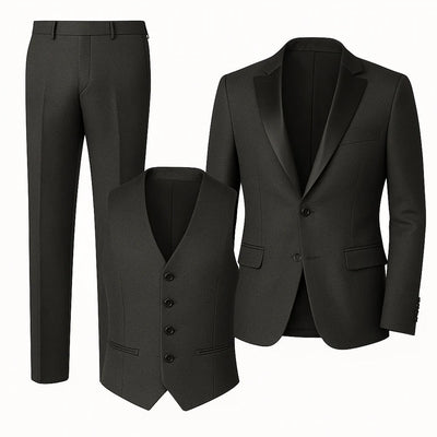 Costume d'été formel 3 pièces en lin pour homme – Noir