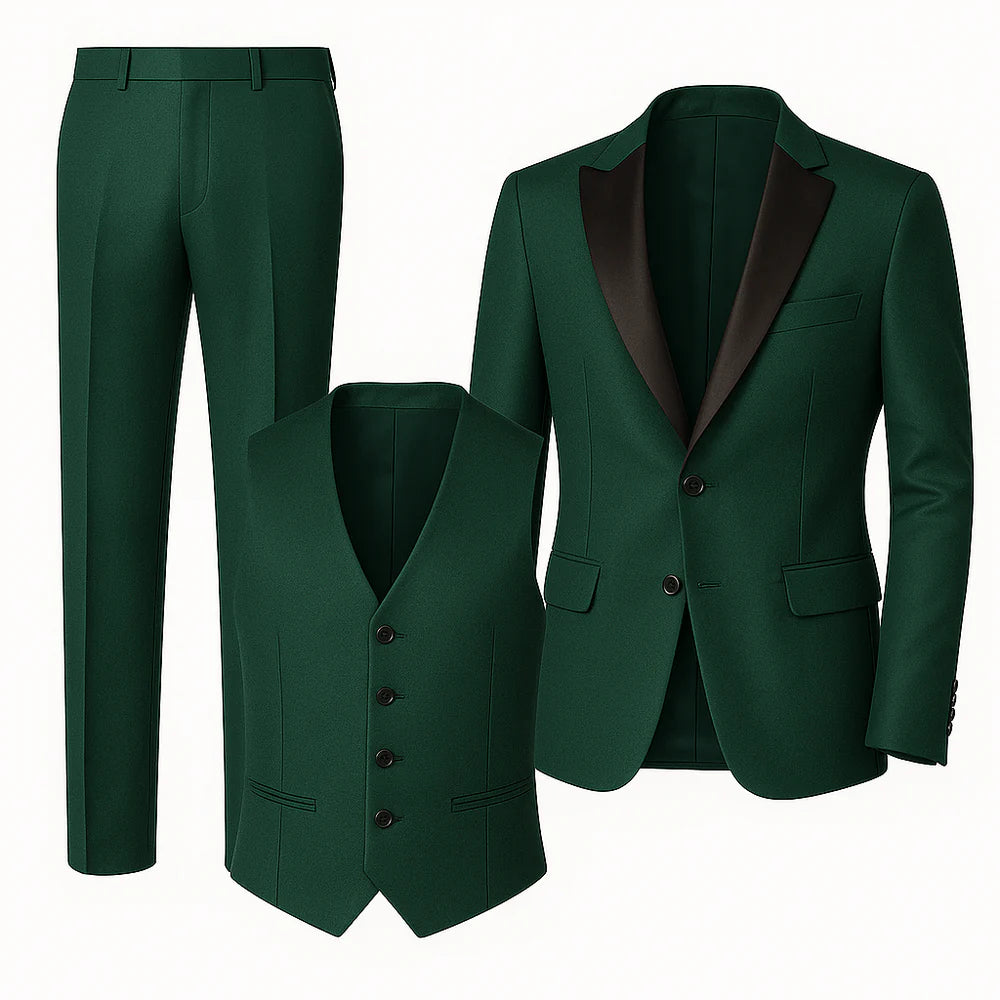 Costume d'été formel 3 pièces en lin pour homme – Vert