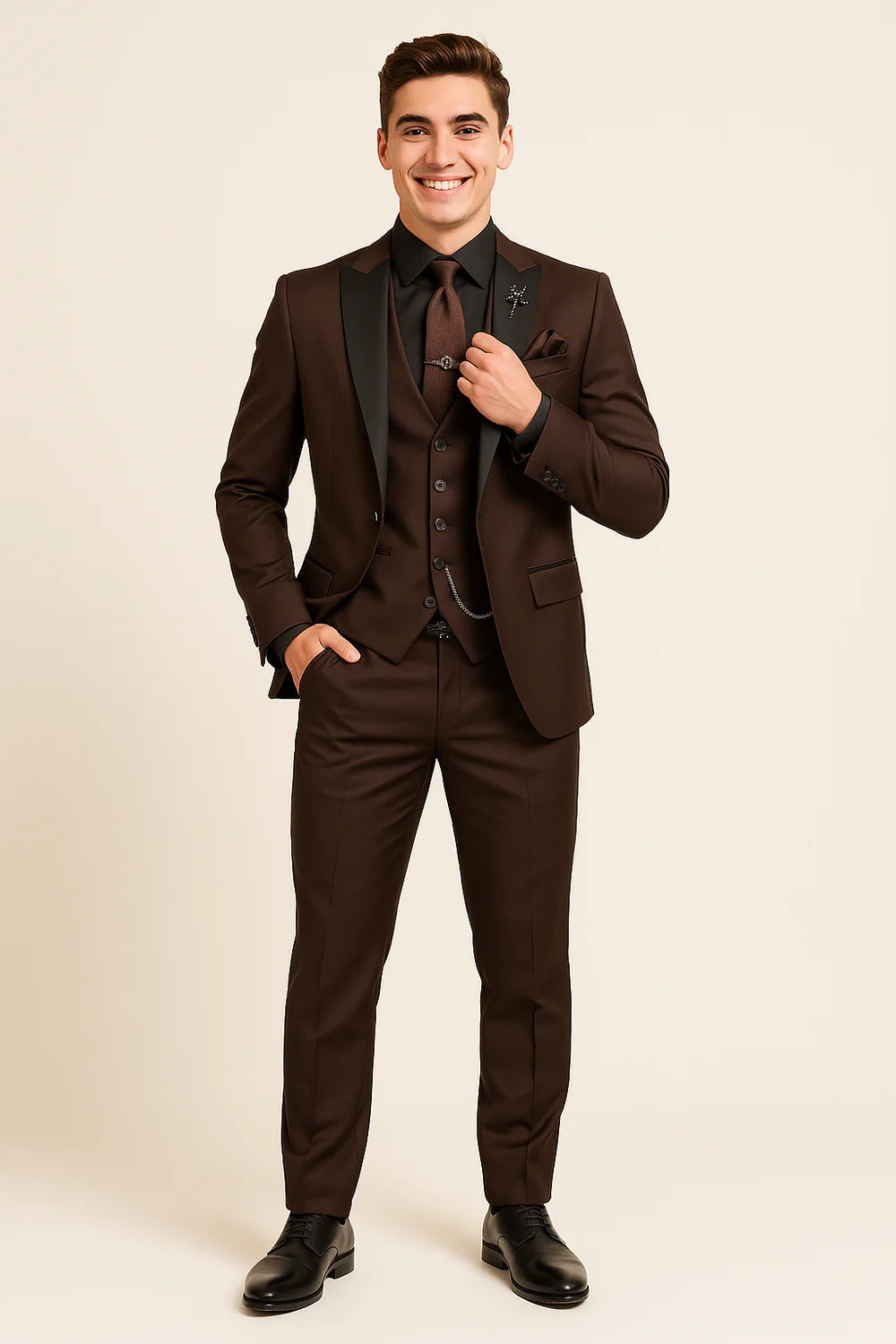 Costume d'été formel 3 pièces en lin pour homme – Café