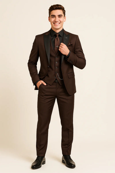 Costume d'été formel 3 pièces en lin pour homme – Café