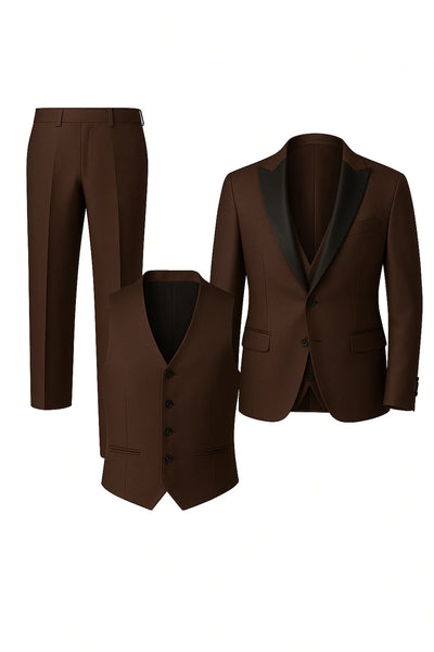 Costume d'été formel 3 pièces en lin pour homme – Café