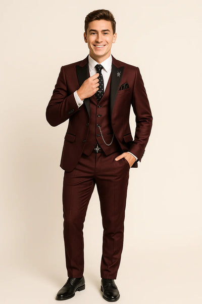 Costume d'été formel 3 pièces en lin pour homme – Rouge