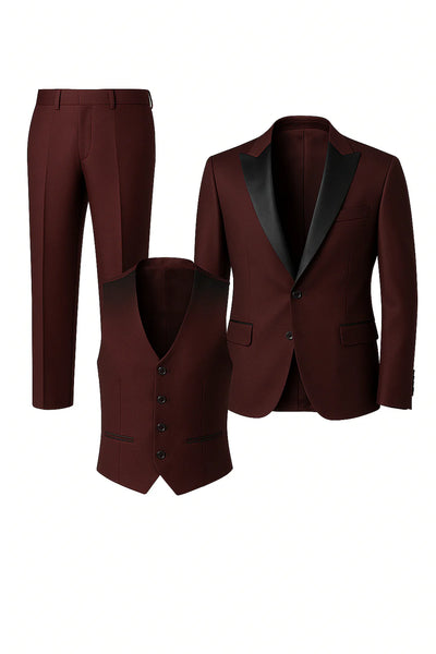 Costume d'été formel 3 pièces en lin pour homme – Rouge