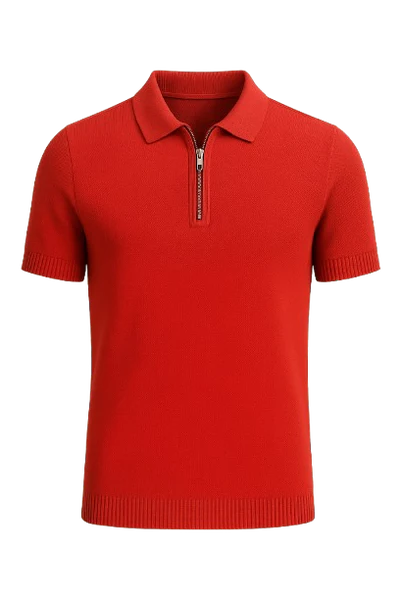 Polo Décontracté pour Homme avec Col Zippé – Rouge