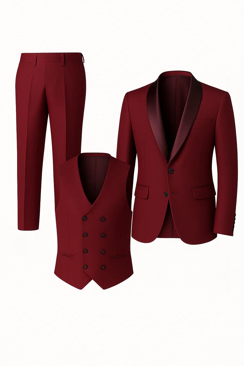 Costume Estival Moderne 3 Pièces en Lin pour Homme - Rouge