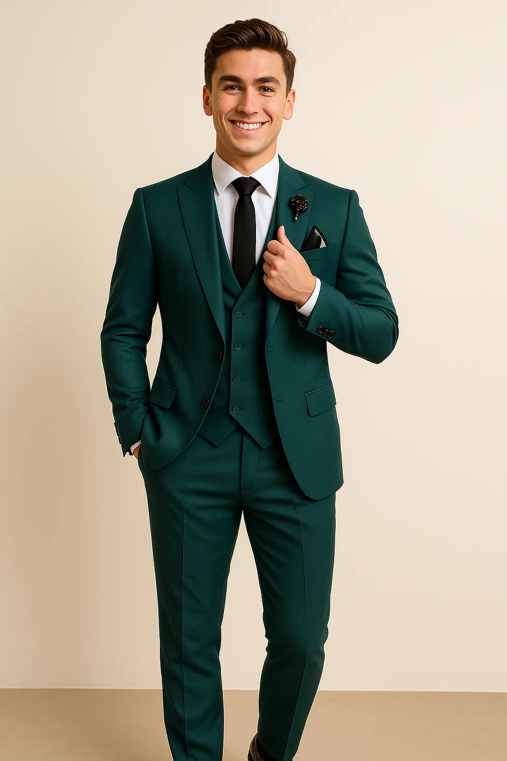 Costume d'été formel 3 pièces en lin pour homme Vert foncè