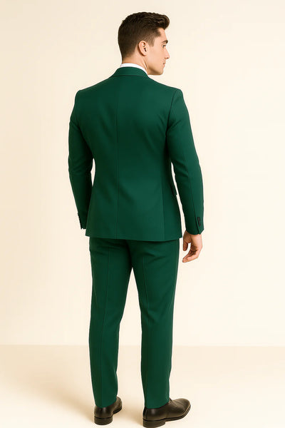 Costume d'été formel 3 pièces en lin pour homme Vert foncè