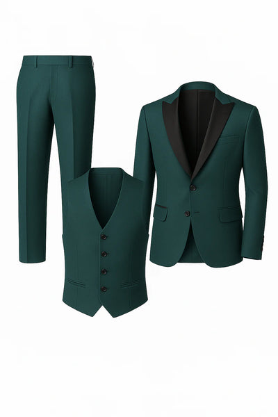 Costume d'été formel 3 pièces en lin pour homme Vert foncè