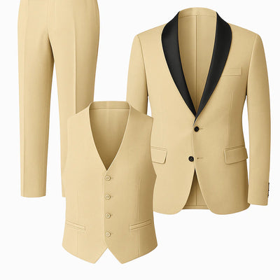 Costume d'été formel 3 pièces en lin pour homme – Beige