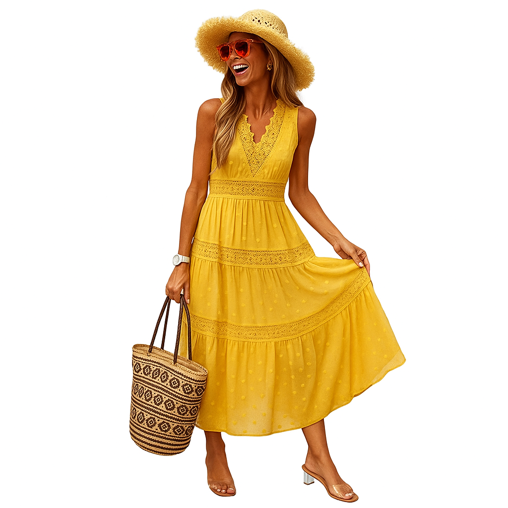 Robe longue boho sans manches pour femmes