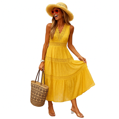 Robe longue boho sans manches pour femmes