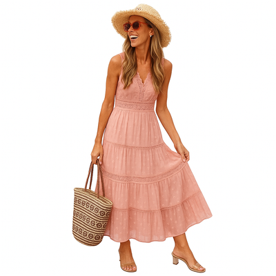 Robe longue boho sans manches pour femmes