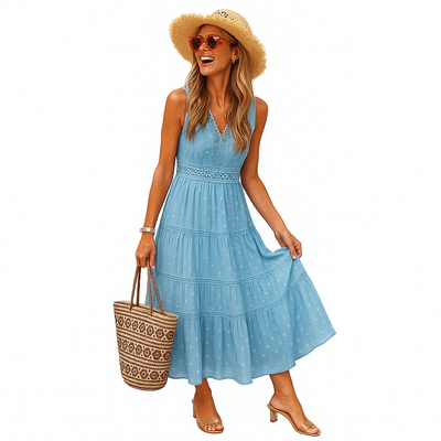 Robe longue boho sans manches pour femmes