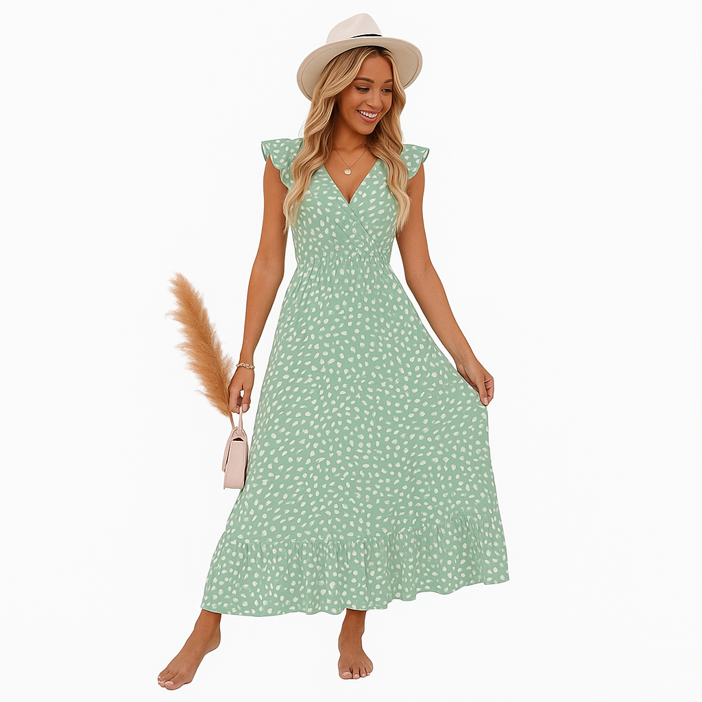 Robe d'été à col en V imprimée de points