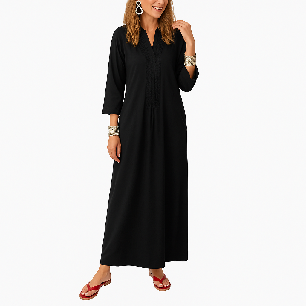 Robe longue à col en V de style moderne pour femmes