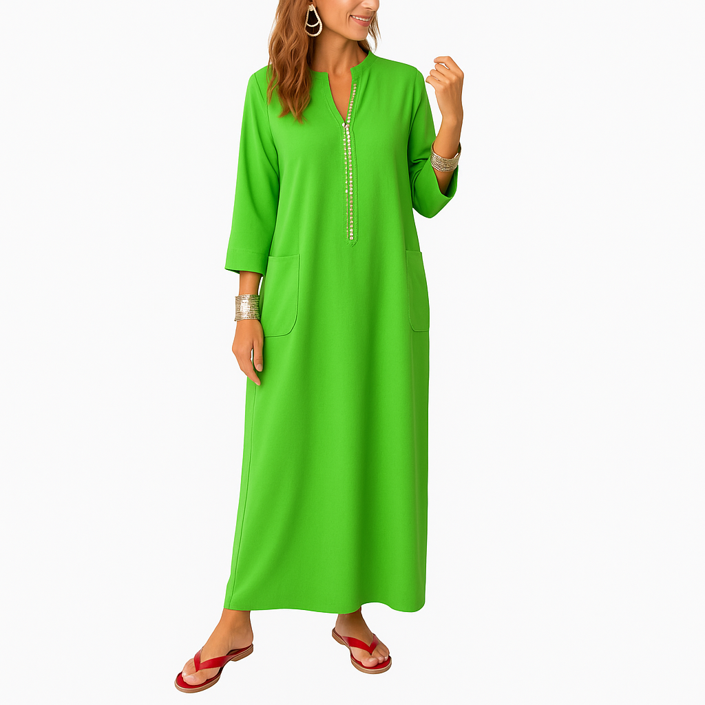 Robe longue à col en V de style moderne pour femmes