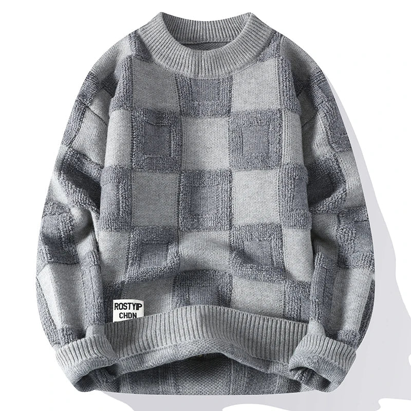 Pull Décontracté à Carreaux Oversize pour Homme - Gris