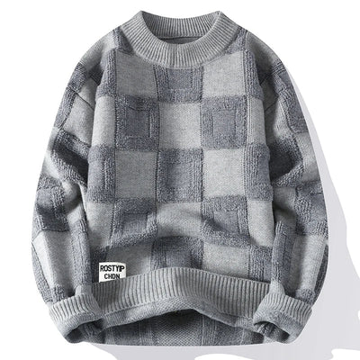 Pull Décontracté à Carreaux Oversize pour Homme - Gris