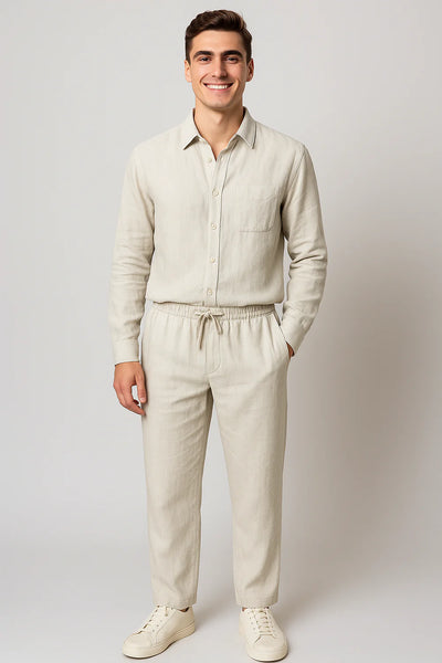 Ensemble Classique Chemise en Lin et Pantalon pour Homme – Beige