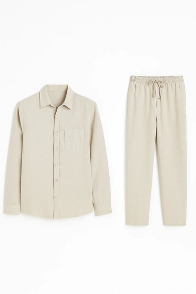 Ensemble Classique Chemise en Lin et Pantalon pour Homme – Beige