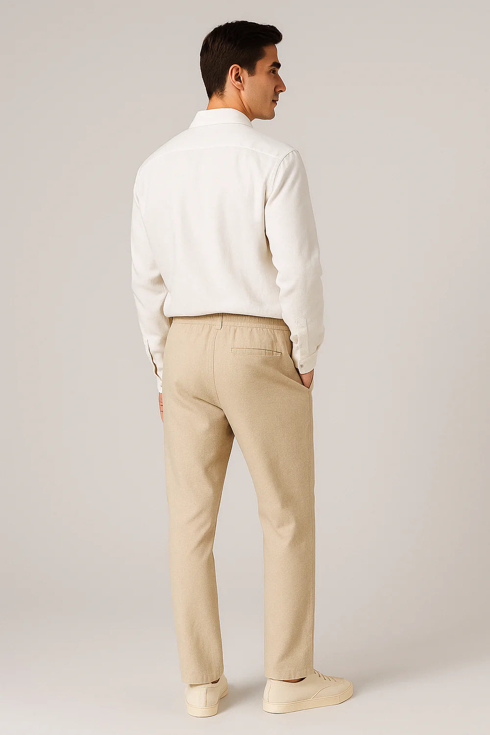 Ensemble Classique Chemise en Lin et Pantalon pour Homme – Blanc-Beige