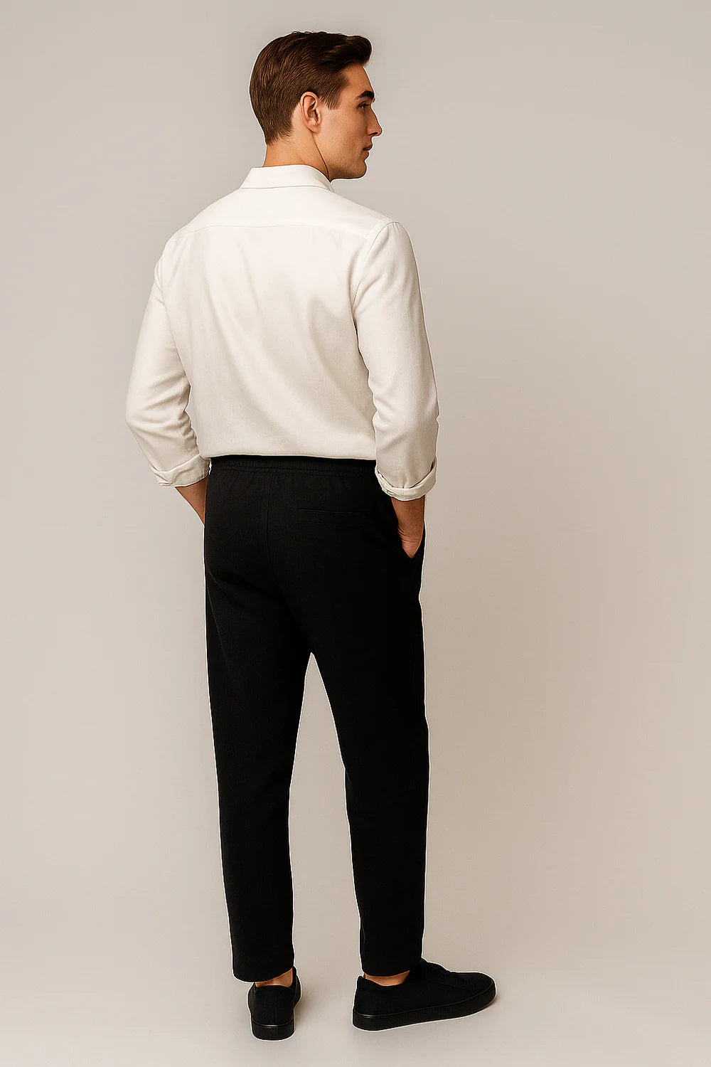 Ensemble Classique Chemise en Lin et Pantalon pour Homme – Blanc-Noir