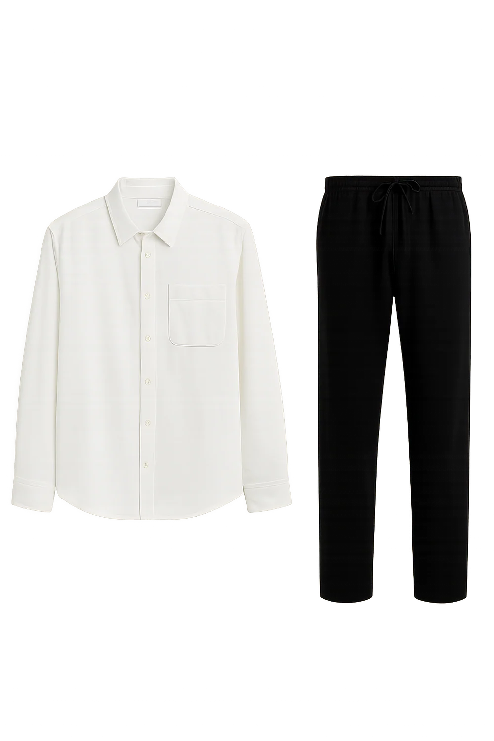 Ensemble Classique Chemise en Lin et Pantalon pour Homme – Blanc-Noir