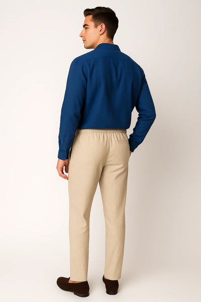 Ensemble Classique Chemise en Lin et Pantalon pour Homme – Bleu-Beige