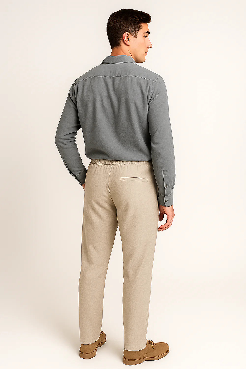 Ensemble Classique Chemise en Lin et Pantalon pour Homme – Gris-Beige