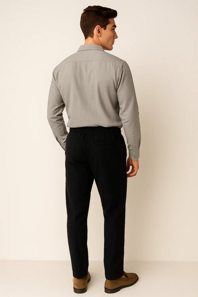 Ensemble Classique Chemise en Lin et Pantalon pour Homme – Gris-Noir
