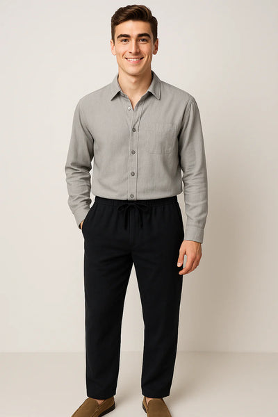 Ensemble Classique Chemise en Lin et Pantalon pour Homme – Gris-Noir