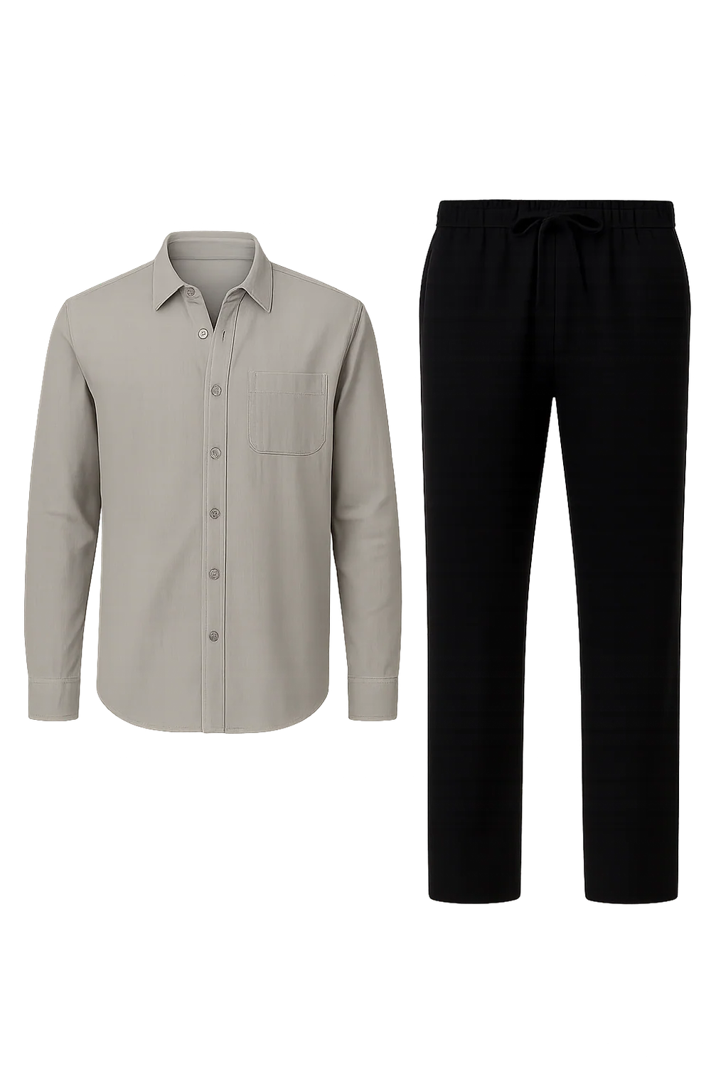 Ensemble Classique Chemise en Lin et Pantalon pour Homme – Gris-Noir