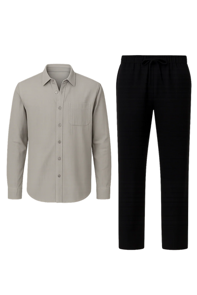 Ensemble Classique Chemise en Lin et Pantalon pour Homme – Gris-Noir