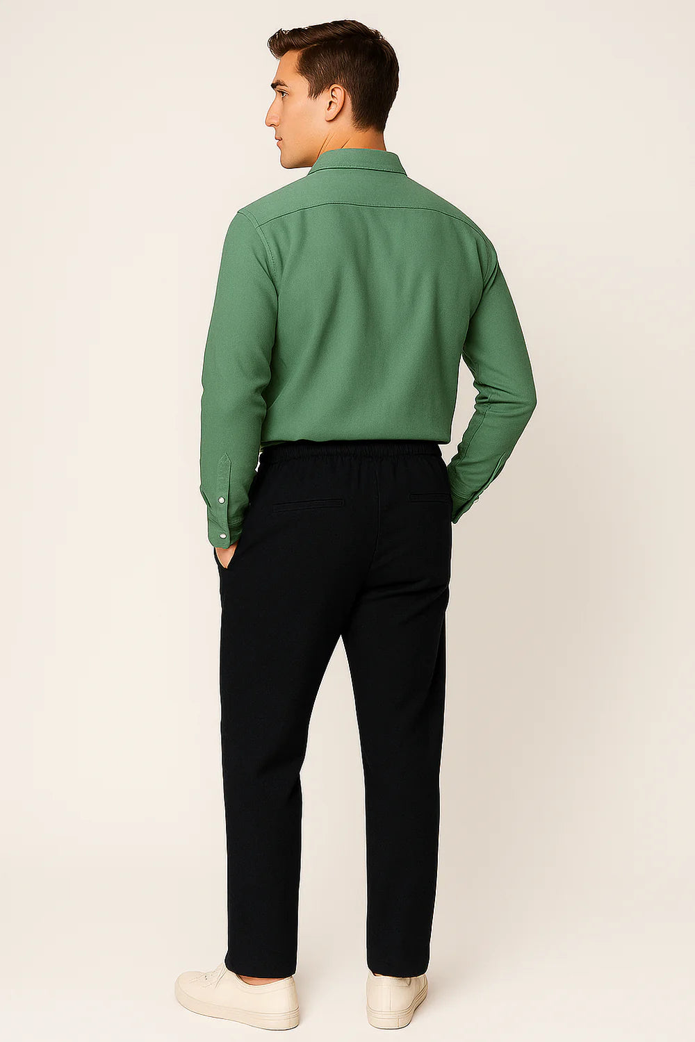 Ensemble Classique Chemise en Lin et Pantalon pour Homme – Vert-Noir