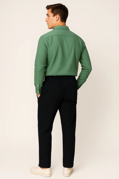 Ensemble Classique Chemise en Lin et Pantalon pour Homme – Vert-Noir