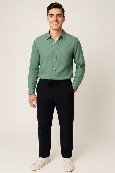 Ensemble Classique Chemise en Lin et Pantalon pour Homme – Vert-Noir