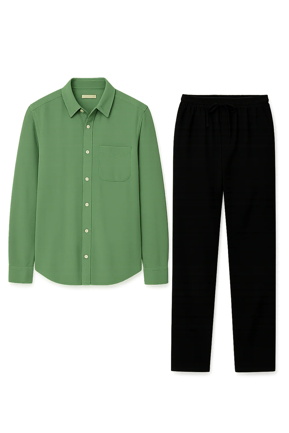 Ensemble Classique Chemise en Lin et Pantalon pour Homme – Vert-Noir